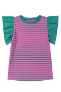 PINK STRIPE RUFFLE TEE
