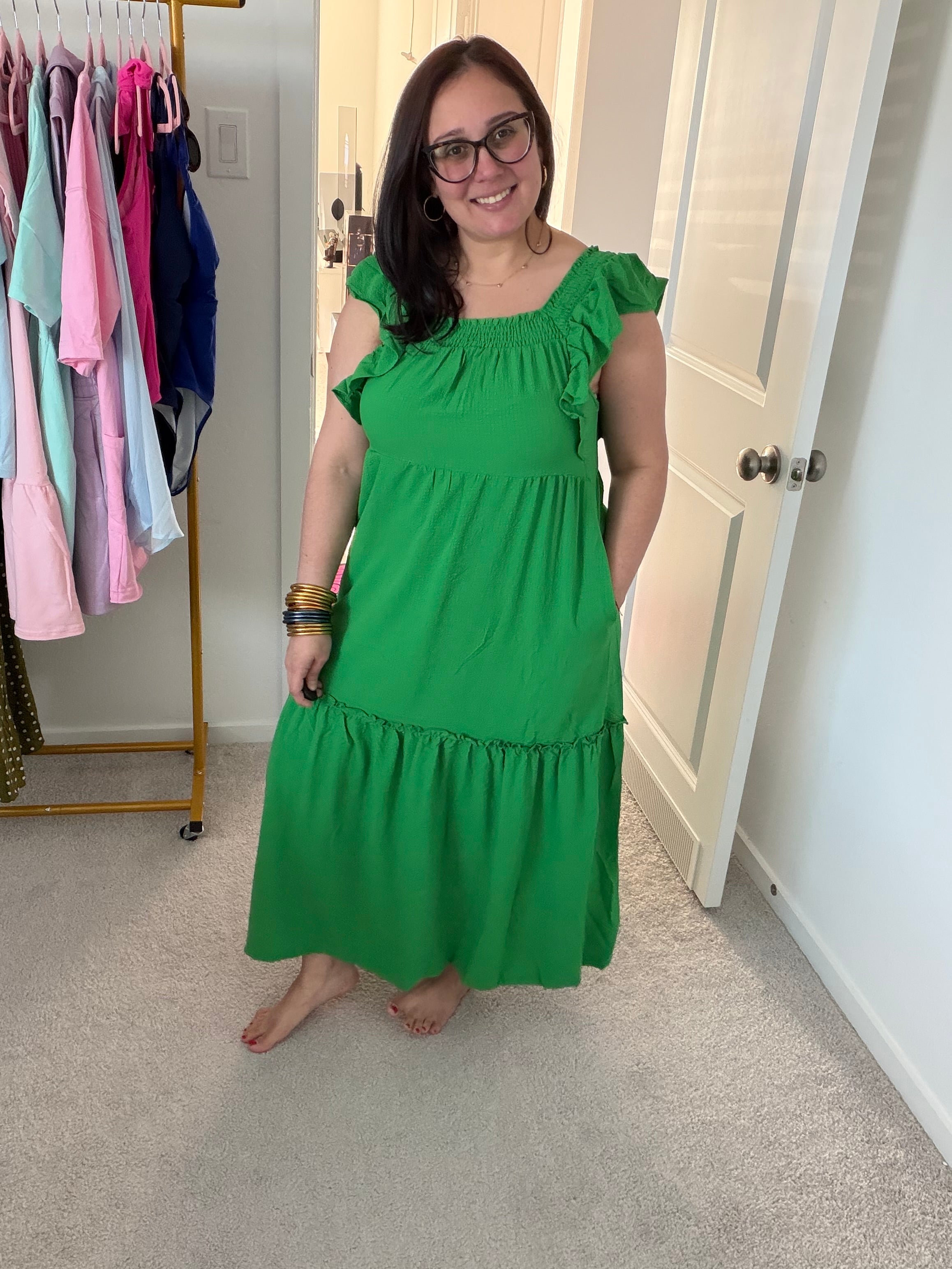 GREEN RUFFLED DRESS