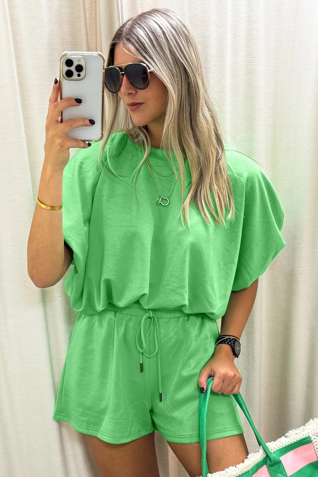 VIBRANT PUFFY GREEN SHORT SET