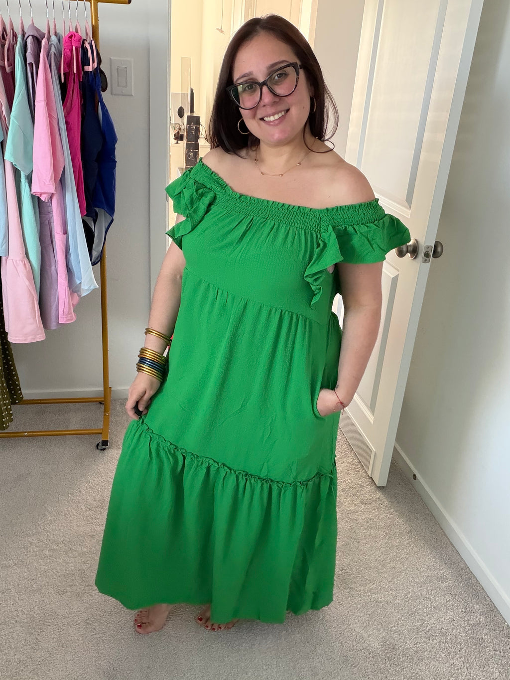 GREEN RUFFLED DRESS